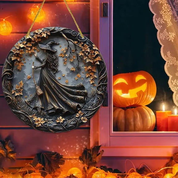 YingYouFu Halloween Witch Academy 2D Acrylic Hanging Decor, 15cm Magic Theme Pendant for Window Garden Decorations