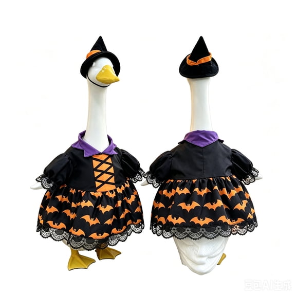 YingYouFu Halloween Wizard Porch Goose Outfit Witch Party Geese Outfit for 23" High Cement or Plastic Goose Clothes for Fall Outdoor Garden Yard Patio Party Decor