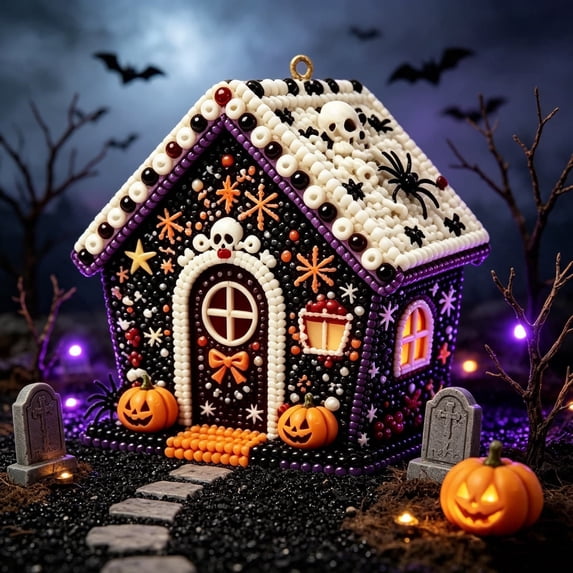 YingYouFu Halloween Wooden House Diamond Art Ornaments, Spooky Cute 3D Pearl Painting Crafts for Adults, Home Indoor Halloween Decorations for Wall Party Holiday