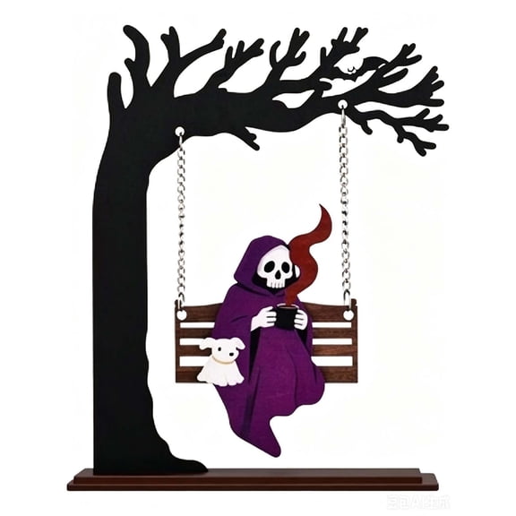 YingYouFu Halloween Wooden Skeleton Tree Decor, Ghost Dog Design Tabletop Desktop Ornament, Festive Decor for Home Desk, Shelf, Mantel, Indoor Holiday Party Decoration