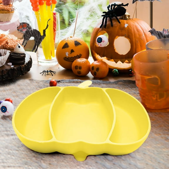 YingYouFu Halloween mpkin Silicone Suction Plates - Large Non-Slip Divided Dinner Tray for Kids & Adults, Food Bowl, Party Tableware, Yellow
