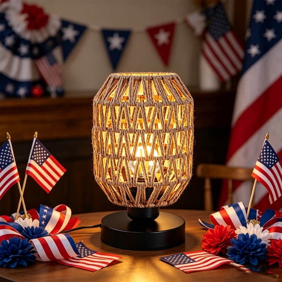YingYouFu Handwoven Hemp Rope Table Lamp With Straight Plug, Natural Jute Cord Desk Light Warm Glow, Eco Friendly Lighting For Bedroom Living Room Office Decor