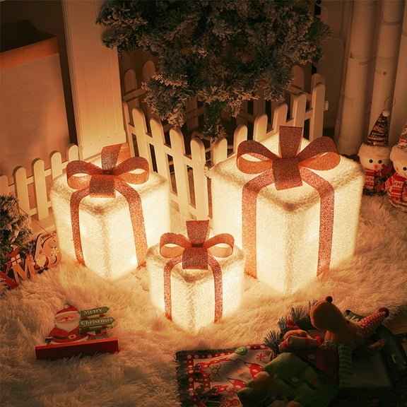 YingYouFu LED Lighted Christmas Boxes Set of 3 Outdoor Indoor Decor for Yard Home Holiday Party Christmas Decor Indoor