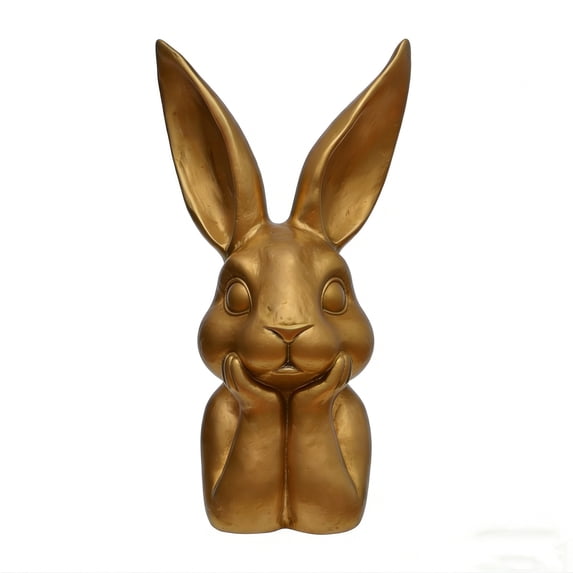 YingYouFu Large Easter Gold Resin Bunny Statue, 8 Inch Easter Table Centerpiece, Spring Rabbits Decoration, Rabbit Figurines Decorative Sculpture Collectibles Gift for Home Indoor Decor