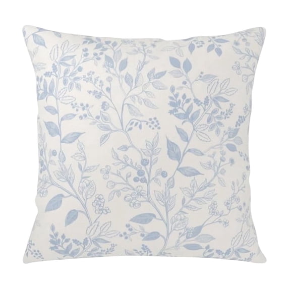 YingYouFu Light Blue Floral Throw Pillow Cover, Botanical Vintage Cushion Case for Sofa, Soft Embroidered Pillowcase for Home Couch Bedroom Patio Decor