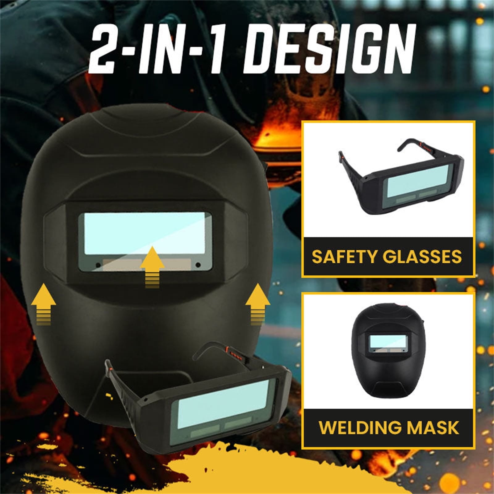 YingYouFu Lightweight Durableds 2-In-1 Welding Mask and Glasses, Protective Gear for Welding and Heavy-Duty, Ideal for Welding, Grinding, and In Industrial Work Environments