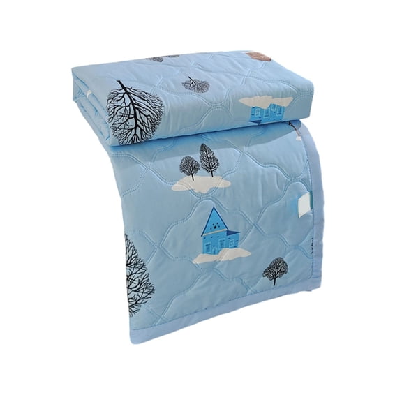 YingYouFu Machine Washable Cotton Summer Quilt, Air Conditioning Friendly Lightweight Blanket, Blue House Clouds Trees Print Coverlet for Bed