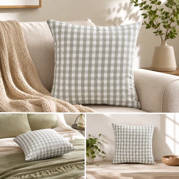 YingYouFu Plaid Throw Pillows, Green Plaid Decorative Throw Pillow, 18x18 Inch Farmhouse Gingham Square Cushion for Outdoor Porch Patio or Indoor Sofa Bed