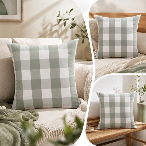 YingYouFu Plaid Throw Pillows, Green Plaid Decorative Throw Pillow, 18x18 Inch Farmhouse Gingham Square Cushion for Outdoor Porch Patio or Indoor Sofa Bed
