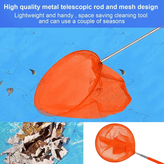 YingYouFu Pool Skimmer Net, With Rod For Leaves Cleaning Pond Batshtub, Heavy Duty Fishing Tool For Debris Removal, Swim Pool Maintenance Accessory, Orange