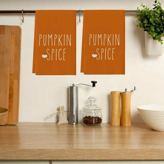 YingYouFu Pumpkin Striped Kitchen Towel, Maple Leaf Print Dishcloth for Kitchen Dishwashing Bathroom Hand Drying, Fall Theme Terry Cotton Towel