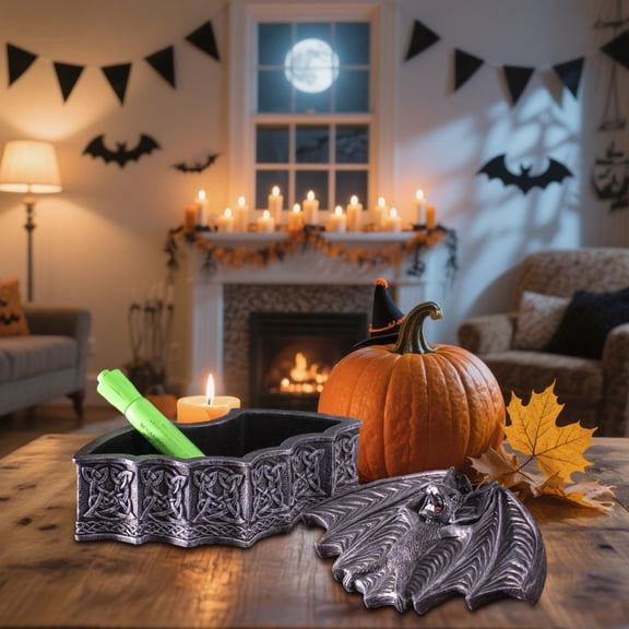 YingYouFu Resin Sculpture Storage Box with Halloween Theme, Decorative Organizer for Home and Party Use, Handcrafted Ornament for Display,Festive Decor