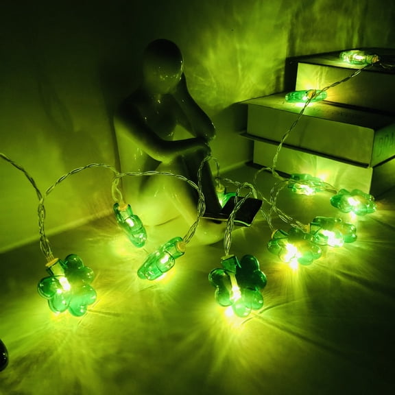 YingYouFu Shamrock String Lights, 10 Ft St Patrick'S Day Decorations with 20 3D Green Clovers Lights, Plug In Clovers Fairys String Lights for Party, Bar, Garden, Bedroom, Party, Irish, Holiday Decor