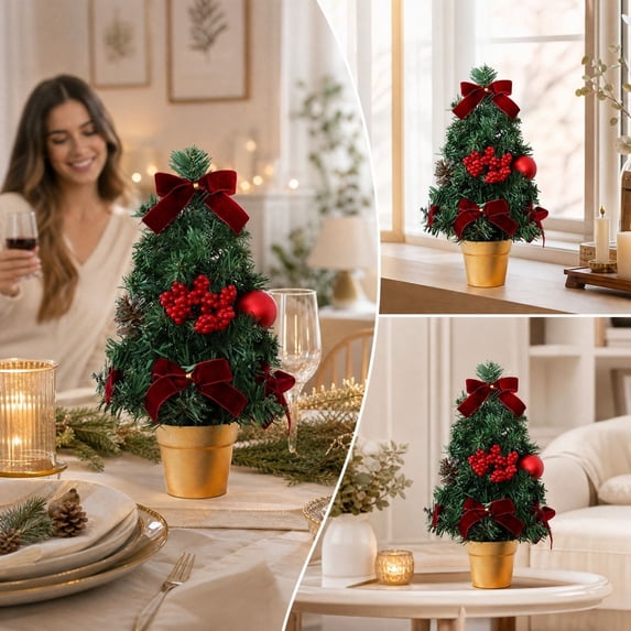 YingYouFu Small Christmas Tree, Tabletop Mini Christmas Tree, Artificial Table Top Xmas Tree for Holiday Home Indoor Christmas Decorations