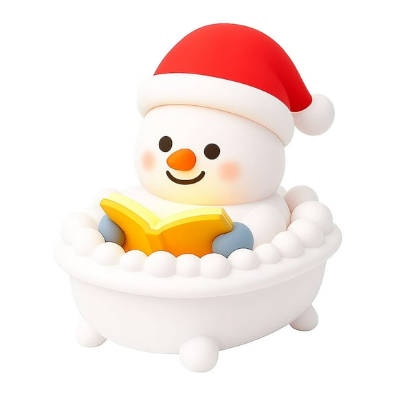 YingYouFu Snowman Reading in Bathtub Lamp, Christmas Themed Night Light, Cute Holiday Decor Statue, Warm LED Figurine Light, Mantel Decor for Home Party, muticolor