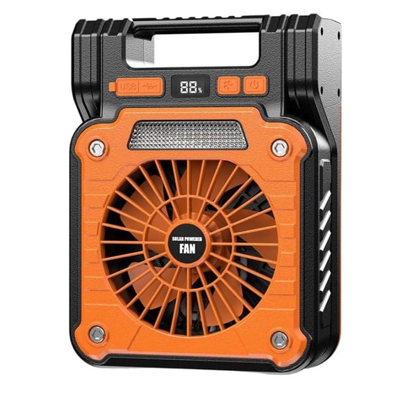 YingYouFu Solar Fan Light Portable Rechargeable, High Power Camping Tent Fan with LED Lamp, Multifunctional Outdoor Fan Light for Hiking Fishing Beach