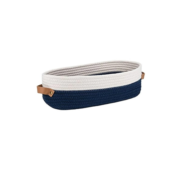 YingYouFu Storage Basket, Woven Cotton Rope Oval Basket with Leather Handle for Bathroom Organization, Toilet Tank Top Storage Bin, Suitable for Tables Counters and Home Decor, Natural Style