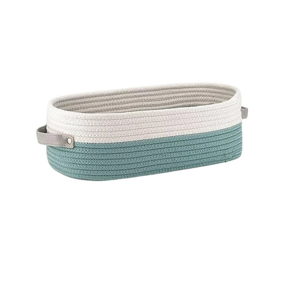 YingYouFu Storage Basket, Woven Cotton Rope Oval Basket with Leather Handle for Bathroom Organization, Toilet Tank Top Storage Bin, Suitable for Tables Counters and Home Decor, Natural Style