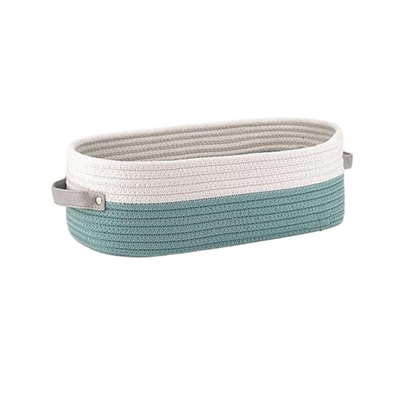 YingYouFu Storage Basket, Woven Cotton Rope Oval Basket with Leather Handle for Bathroom Organization, Toilet Tank Top Storage Bin, Suitable for Tables Counters and Home Decor, Natural Style