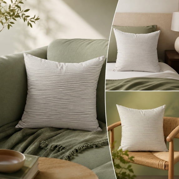 YingYouFu Striped Throw Pillows, Striped Decorative Throw Pillow, 18x18 Inch Farmhouse Square Cushion for Outdoor Porch Patio or Indoor Sofa Bed