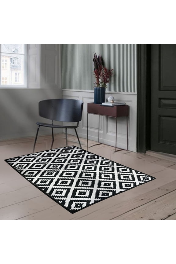 YingYouFu Sunshine Protected Reversible Outdoor Rug, Heavy-Duty Polypropylene Patio Mat for Camping/RV, Non-Slip All-Weather Floor Mat with Carrying Case, 20x31.5in, BLACK