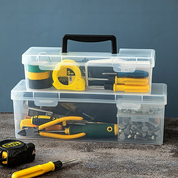 YingYouFu Tool Box, Small Part Storage Case, Portable Multipurpose Tool Organizer, Transparent Long Plastic Storage Box, for Screws, Accessories and Hardware Storage, M