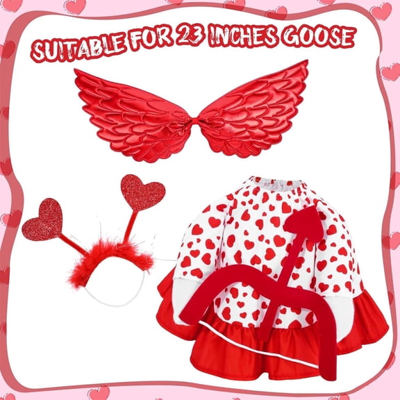 YingYouFu Valentine's Day Red Heart Goose Outfit Porch Goose Costume Fancy Porch Geese Clothes with Heart Hair Clip for 23 inch Yard Lawn Outdoor Patio