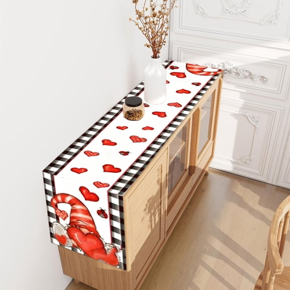 YingYouFu Valentine's Day Table Runner, 71x11.8 Inch Linen Fabric for Kitchen Table Decor, Wedding Anniversary Holiday Party Supplies for Indoor Outdoor Home Use