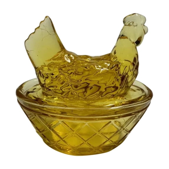YingYouFu Vintage Glass Hen on Nest Dish with Lid - Large Pedestal Rooster Glass Candy Bowl, Colorful Crystal Candy Jar for Snacks, Dessert, Cookies | Home Kitchen Office Tabletop Decor