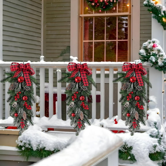 YingYouFu Winter Christmas Wreath with Rattan Design Artificial Green for Front Door Window and Wall Indoor Outdoor Home Decor