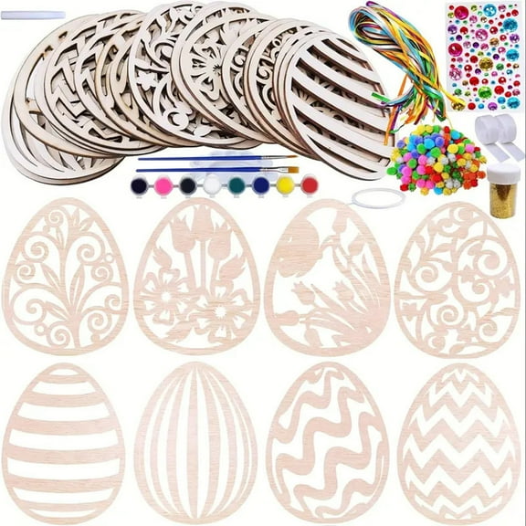 YingYouFu Wooden Easter Eggs Cutout Decoration Unfinished Wood Slices for Adult Art Painting Holiday Party Decoration