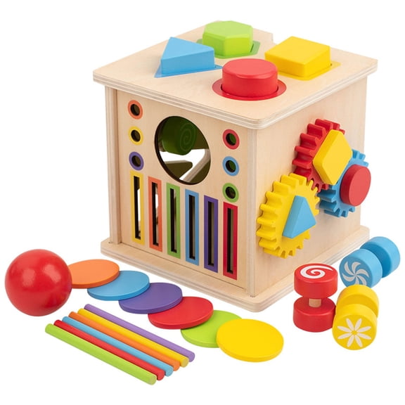 YingYouFu Wooden Intelligence Box, 8 in 1 Multifunctional Educational Toy for Matching, Shape Sorting Early Learning Activity Toy for Home Playroom