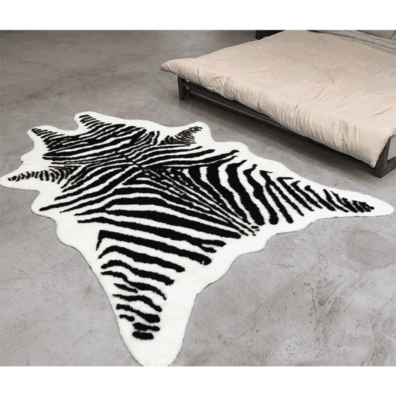 Yingda1992 Zebra Print Area Rug Faux Animal Cowhide Skin Carpet Home Decor Mat for Office Living Room Bedroom 5.2'x3.9'