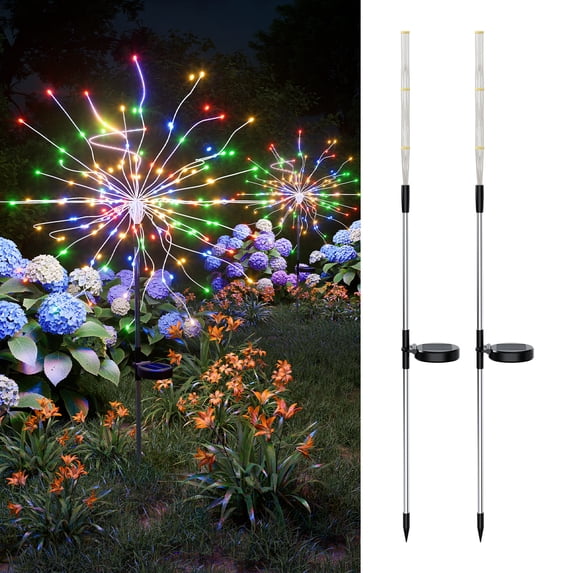 Yinghao 2 pack RGB Solar Fireworks Light, 120 LED Outdoor Waterproof ...