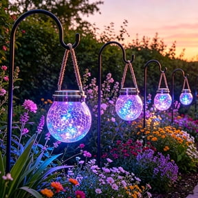 Yinghao 6 pack Solar Cracked Glass Globe Lanterns Outdoor Waterproof Clear Orbs Hanging Lights for Garden Tree Backyard Patio Large Jar Shaped Design