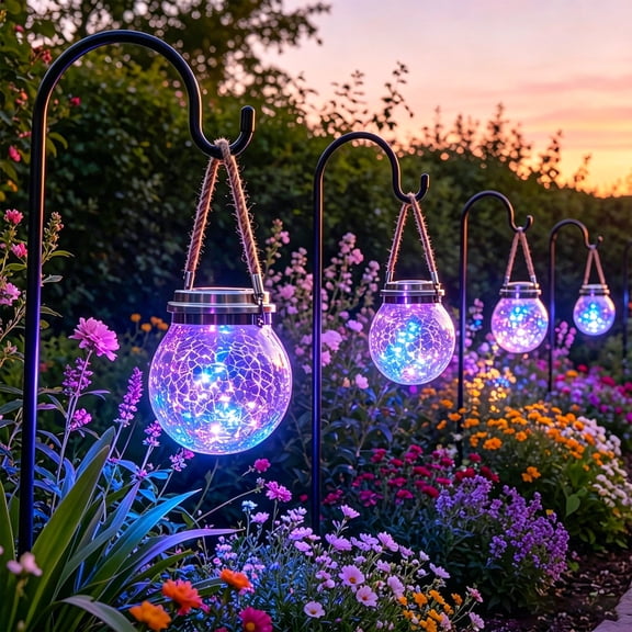Yinghao 6 pack Solar Cracked Glass Globe Lanterns Outdoor Waterproof Clear Orbs Hanging Lights for Garden Tree Backyard Patio Large Jar Shaped Design