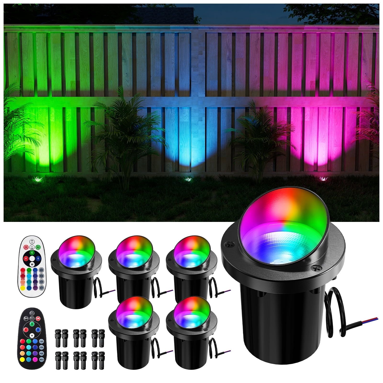 Yinghao 6 pack Low Voltage RGBW In-Ground Lights with Glare Shield ...