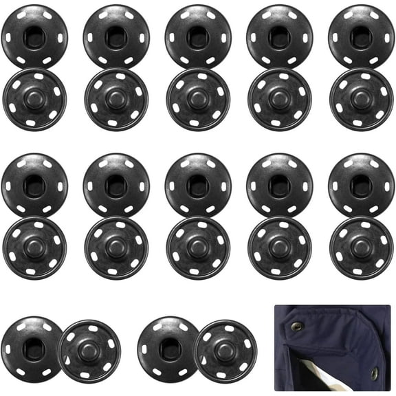 Yingjie 12 Pairs Of Large Black Metal Press Studs, Snap Fasteners, Flat Head Style, Suitable For School Uniforms, Sweaters, Trench Coats, Coats