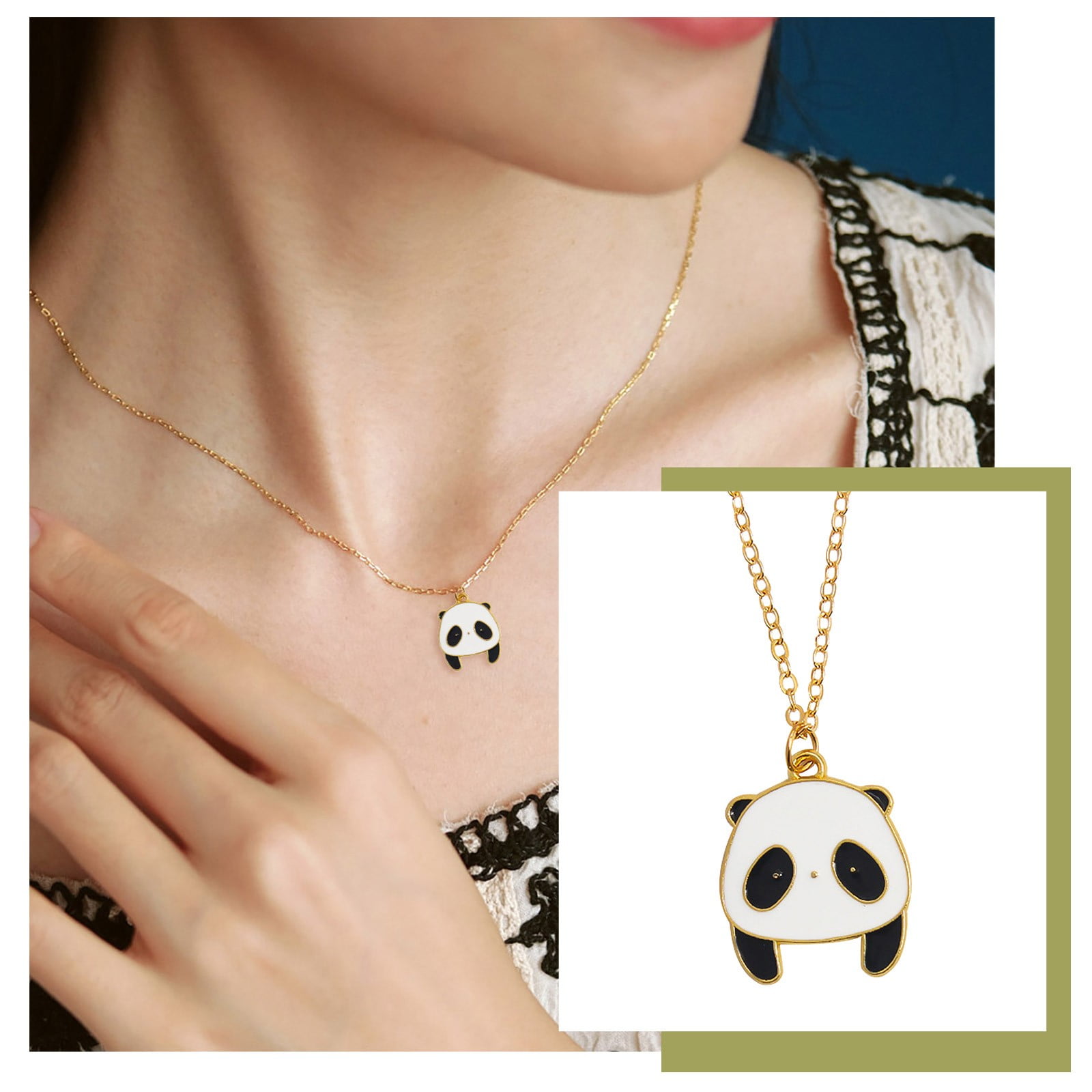 Real 14k Solid Gold Panda Necklace, Personalized Panda Pendant, Gold Disc  Panda Bear, Dainty Panda With Plants, Animal Charm Jewelry - Etsy