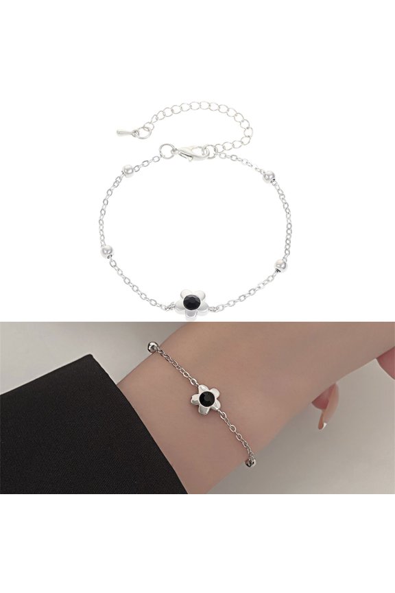Five Petal Flower Bracelet Female Adjustable Black Single Rhinestone Small Flower Bracelet