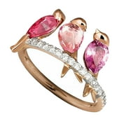 Yinguo Men And Women Animal Jewels 3 Birds Inlaid Ruby Electroplated Rose Gold