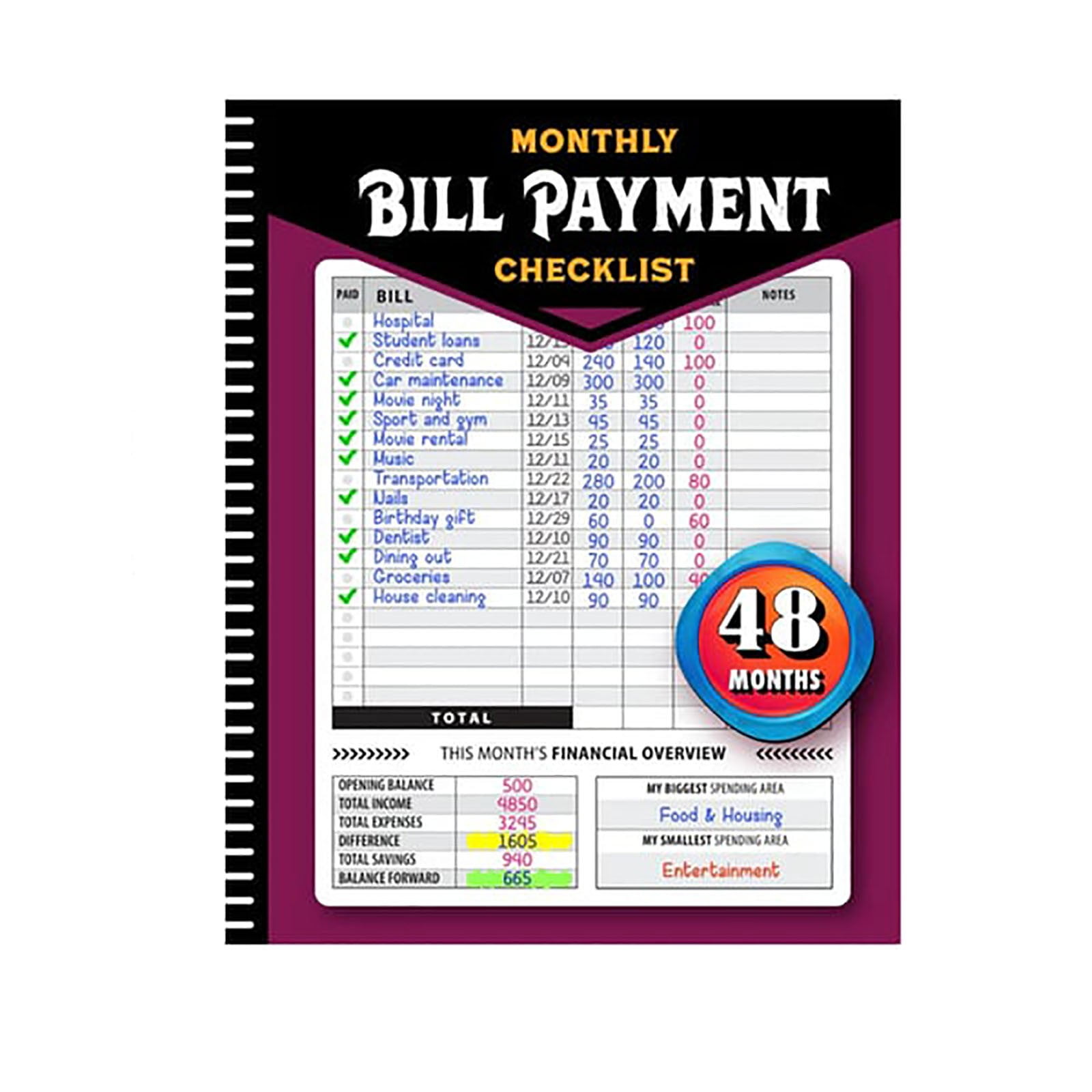 Yinguo Monthly Bill Payment Checklist: Bill Tracker Notebook, The 4-Year Guide for Families & Money Managers, 960 Billing Records Included!