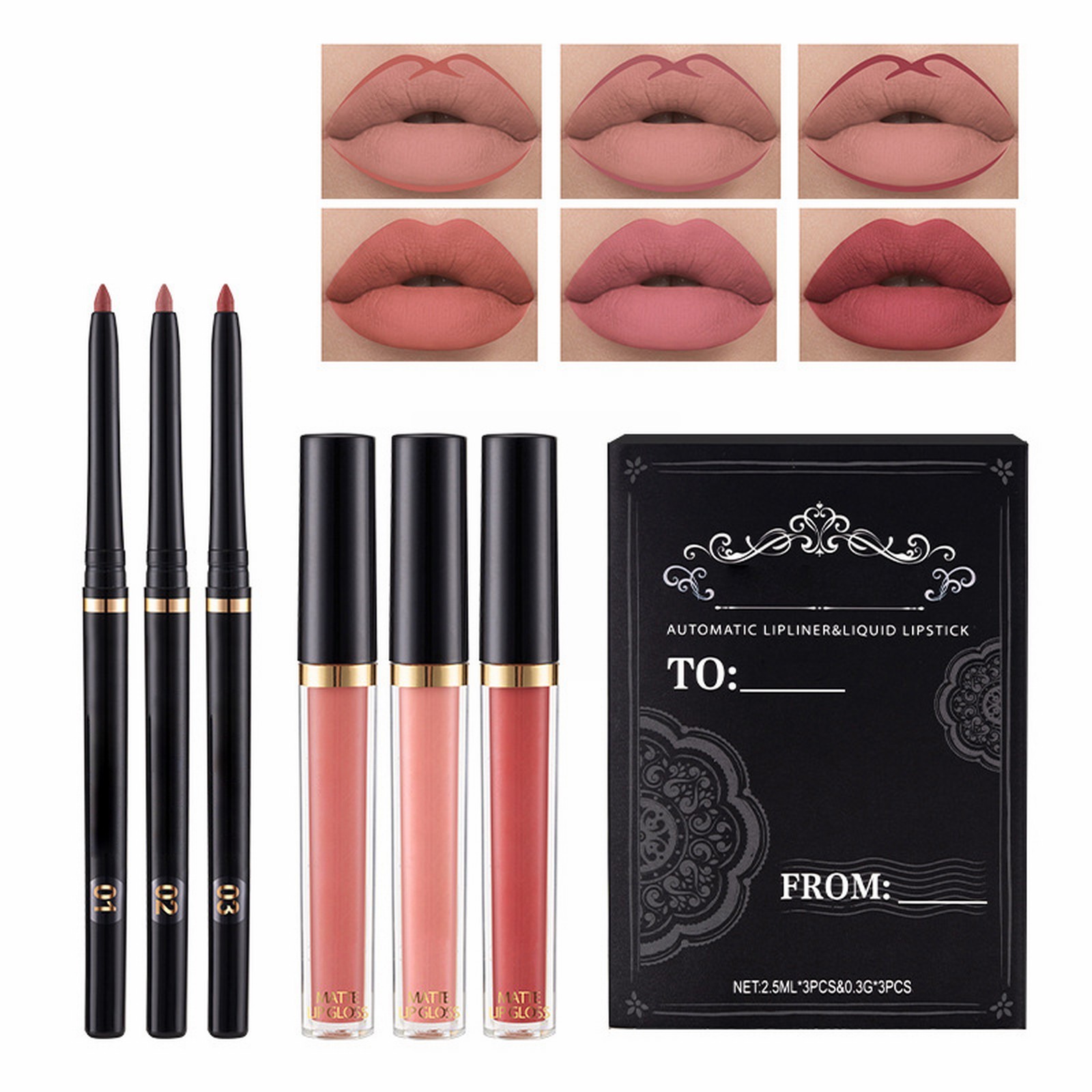 Yinguo Nonstick Cup Lip Gloss Lip Liner Combo 6 Count Set Step Lip