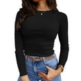 thumbnail image 1 of "Yinguo Womens Long Sleeve Basic Tshirt Casual Crew Neck Slim Rib Solid TShirt Top", 1 of 4