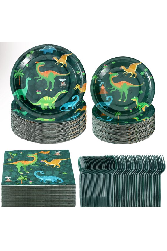 240 Pcs Three Rex Birthday Decorations Boy Party Set, 3 Rex Birthday Decorations Boys, Serves 40 Guests, for Dinosaur Theme 3rd Party Supplies Y101