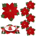 Yingzhao 6 Pcs Christmas MMF7 Poinsettia Embroidered Placemats Double ...