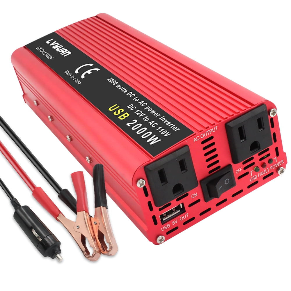 Lvyuan DX-GAX Red 2000W Dual Ac Output DC To AC USB Car Power Inverter