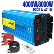 Yinleader Pure Sine Wave Inverter 4000W Power Inverter 12V to 110V DC to AC with LED Display Remote Controller for Truck RV Home Solar System