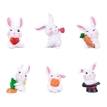 Yinreli 6Pcs Cute Cartoon Rabbit Design Statue Mini Figurine Garden Home Landscape Decor