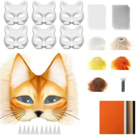 Yinreli Diy Making Set Therian Masque Craft Kit Diy Masque Making Set with Faux Fur Eye Mesh Felt Sheets for Painting Supplies for Halloween Carnival Cosplay